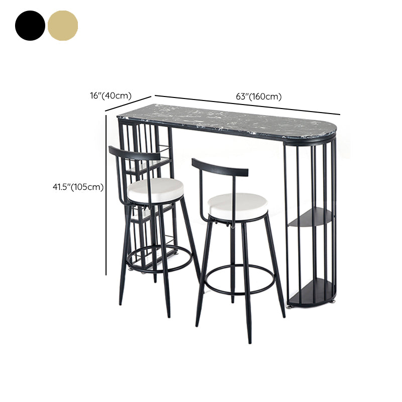 Glam Style Bar Dining Table Faux Marble Bar Stool Table with Storage