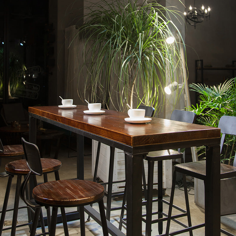Industrial Style Bar Dining Table Solid Wood Bar Stool Table with Black Base