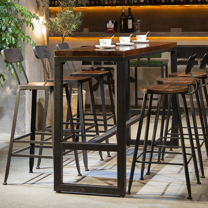 Industrial Style Bar Dining Table Solid Wood Bar Stool Table with Black Base