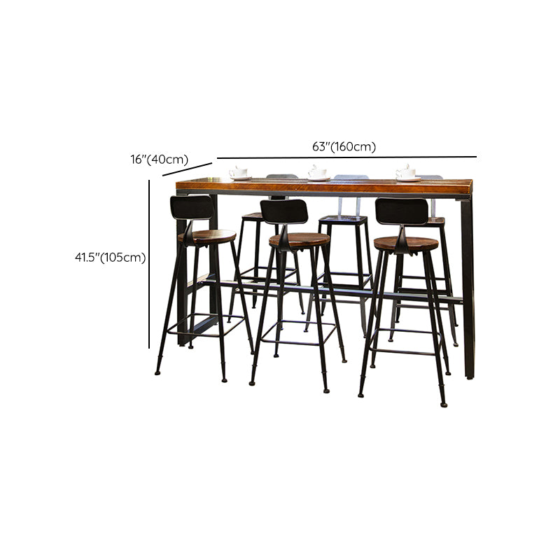 Industrial Style Bar Dining Table Solid Wood Bar Stool Table with Black Base