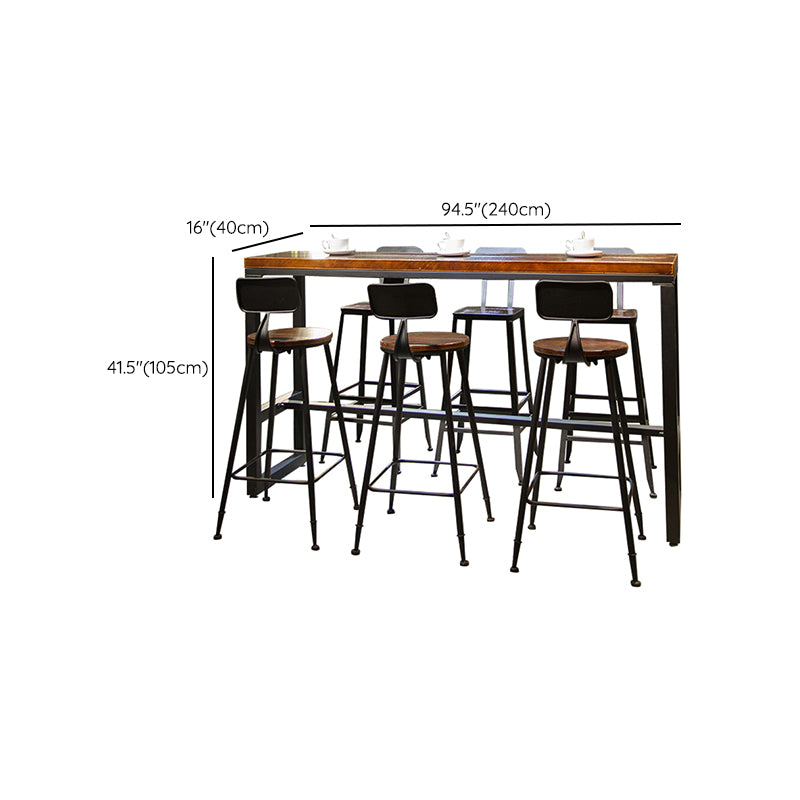 Industrial Style Bar Dining Table Solid Wood Bar Stool Table with Black Base
