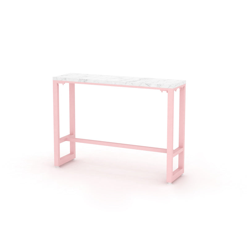 Glam Rectangle Bar Stool Table White Top Pub Table with Pink Base