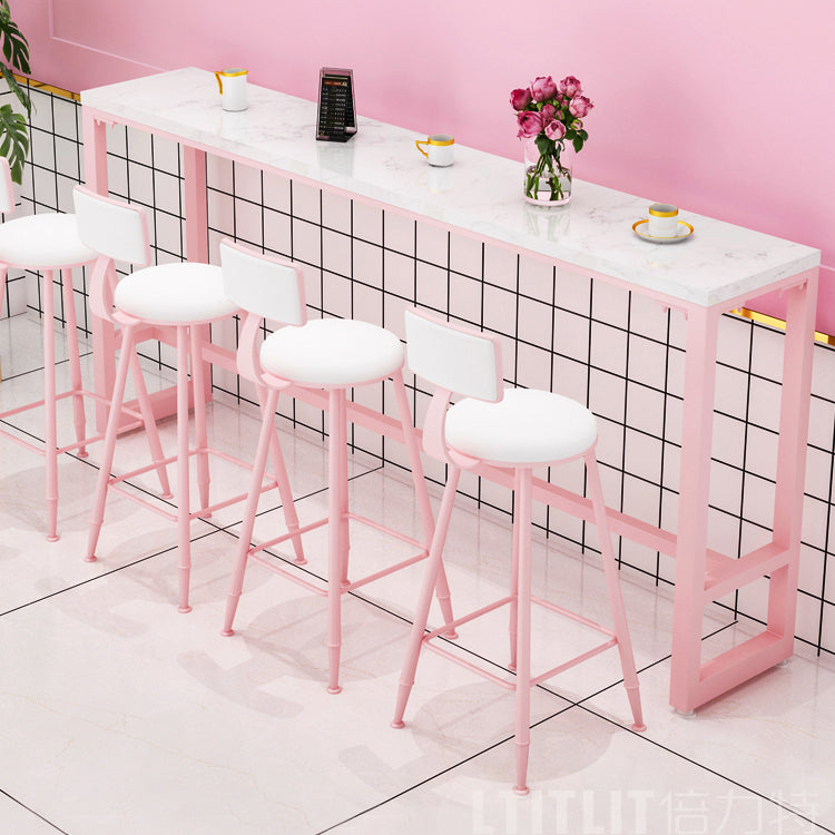 Glam Rectangle Bar Stool Table White Top Pub Table with Pink Base