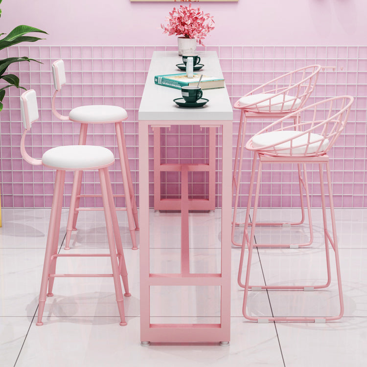Glam Rectangle Bar Stool Table White Top Pub Table with Pink Base