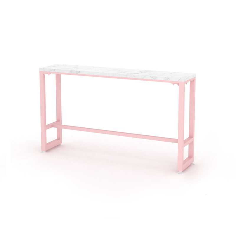 Glam Rectangle Bar Stool Table White Top Pub Table with Pink Base