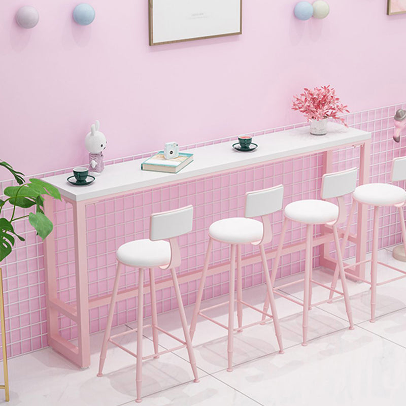 Glam Rectangle Bar Stool Table White Top Pub Table with Pink Base