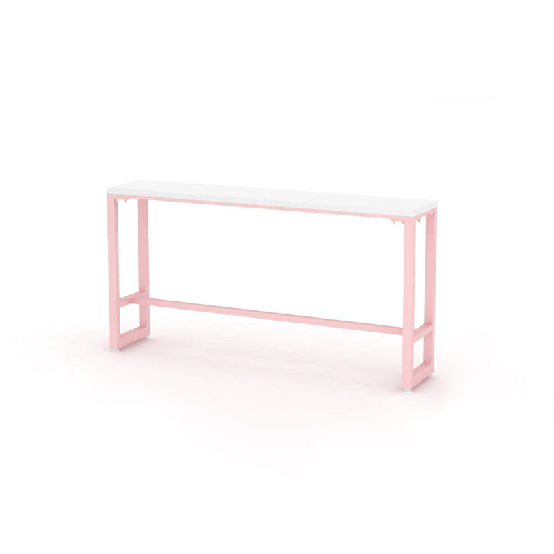 Glam Rectangle Bar Stool Table White Top Pub Table with Pink Base