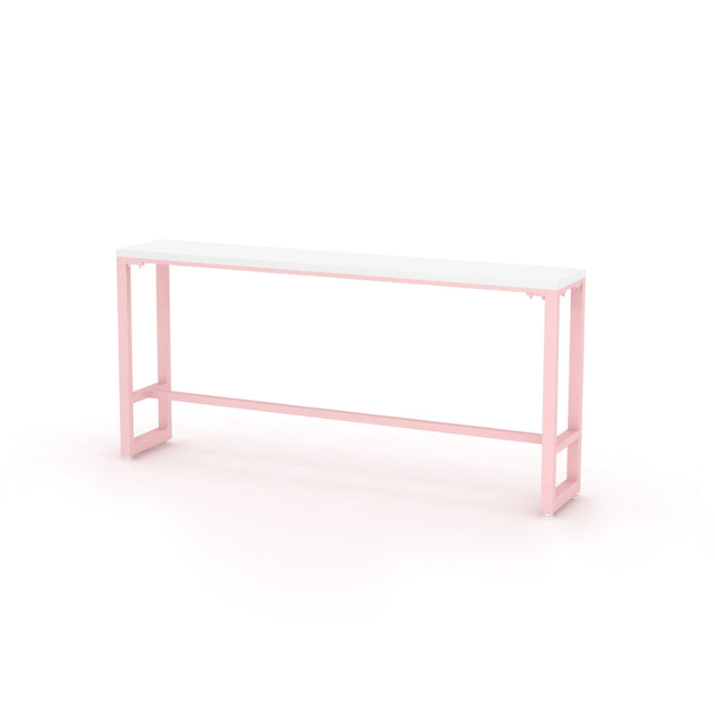 Glam Rectangle Bar Stool Table White Top Pub Table with Pink Base