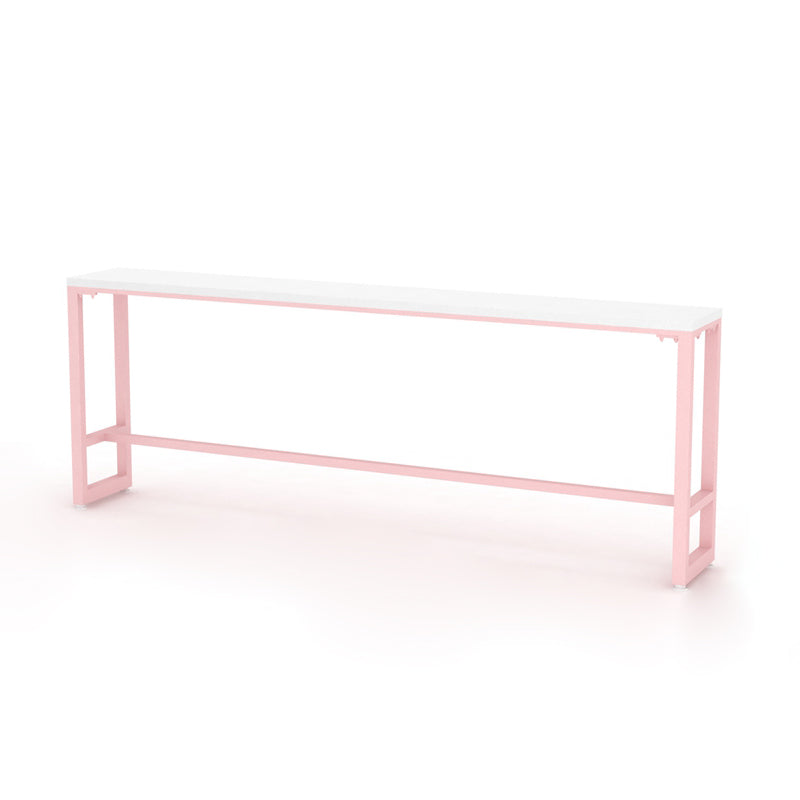 Glam Rectangle Bar Stool Table White Top Pub Table with Pink Base