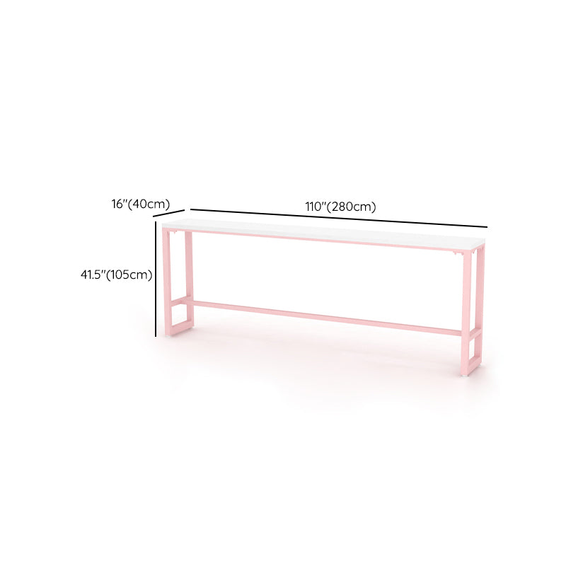 Glam Rectangle Bar Stool Table White Top Pub Table with Pink Base