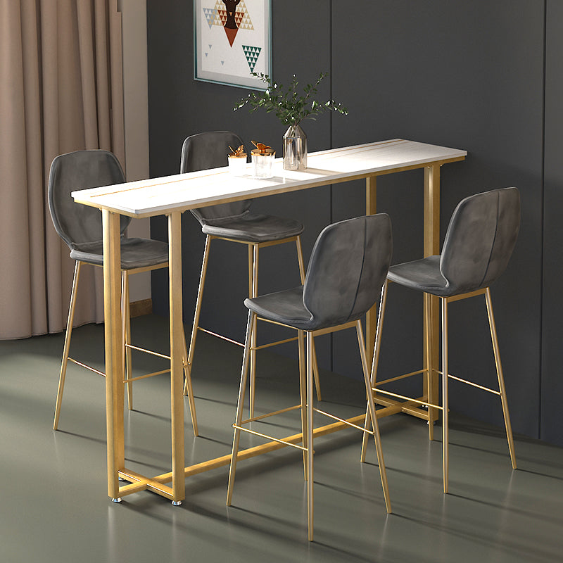Stone Top Bar Stool Table Glam Style Pub Table with Metal Leg