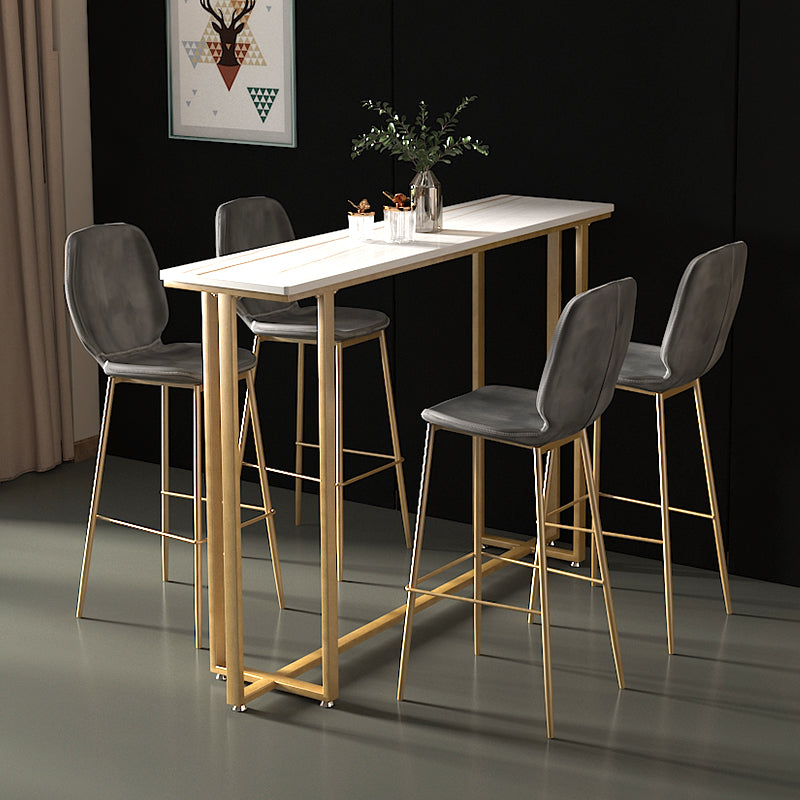 Stone Top Bar Stool Table Glam Style Pub Table with Metal Leg