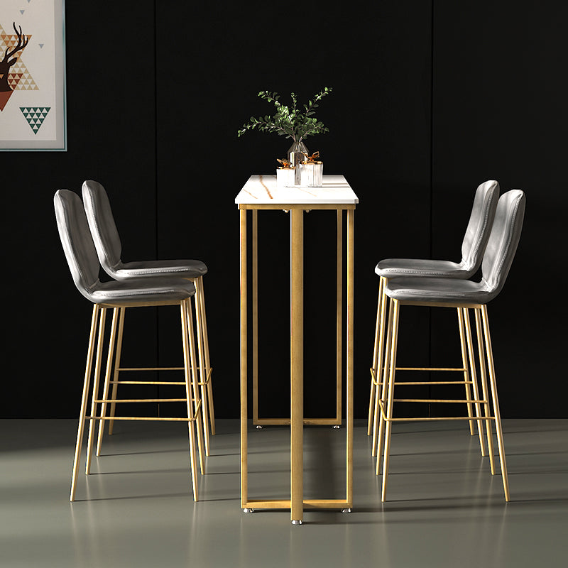 Stone Top Bar Stool Table Glam Style Pub Table with Metal Leg