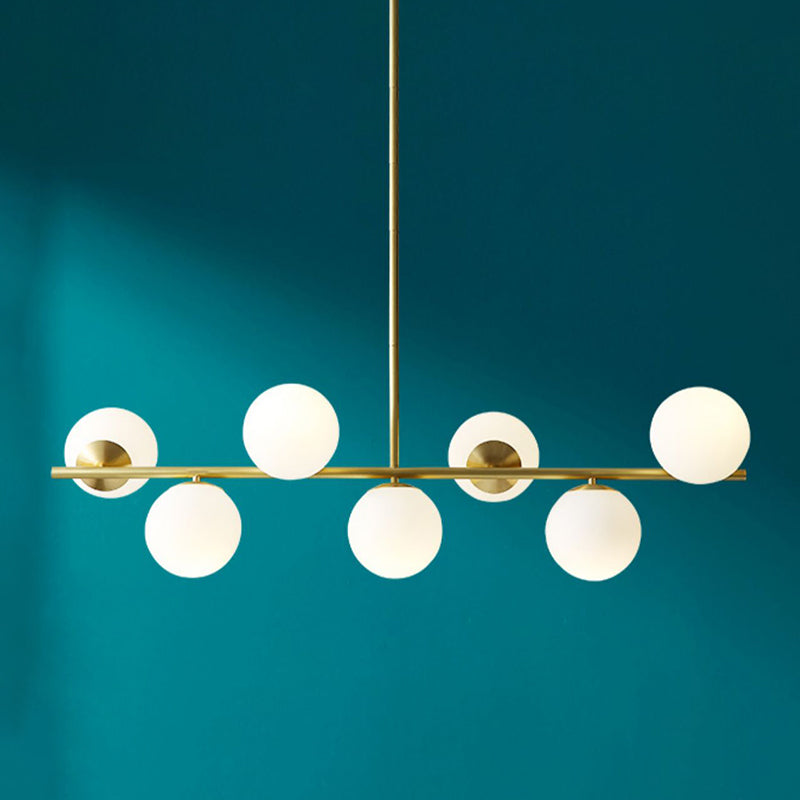 Golden Island Lamp Modern Copper Island Hanging Lamp with Glass Shade for Dining Room
