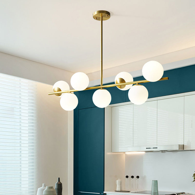 Golden Island Lamp Modern Copper Island Hanging Lamp with Glass Shade for Dining Room