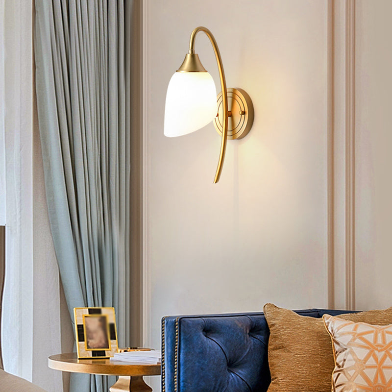 Modern Wall Lamp Copper Wall Mount Lamp with Glass Shade for Bedroom