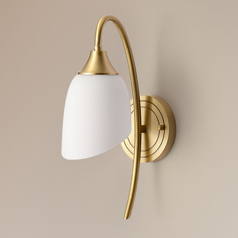 Modern Wall Lamp Copper Wall Mount Lamp with Glass Shade for Bedroom