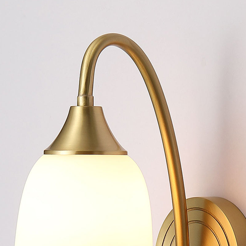 Modern Wall Lamp Copper Wall Mount Lamp with Glass Shade for Bedroom