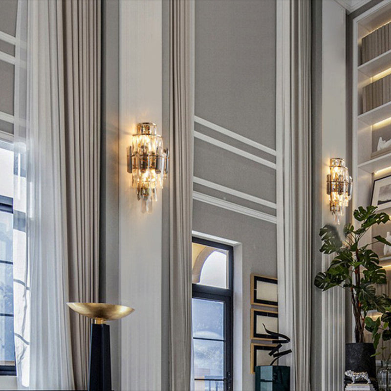 Crystal Geometric Shape Wall Sconces Modern Multi Lights Wall Mount Light Fixture in Gold