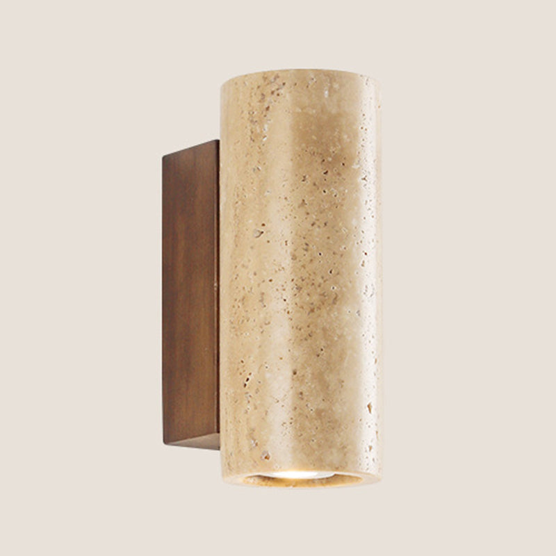 Cylinder Shape Wood Wall Sconces Modern 1-Light Wall Mount Light Fixture in Brown