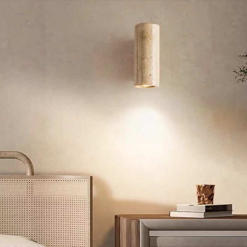 Cylinder Shape Wood Wall Sconces Modern 1-Light Wall Mount Light Fixture in Brown