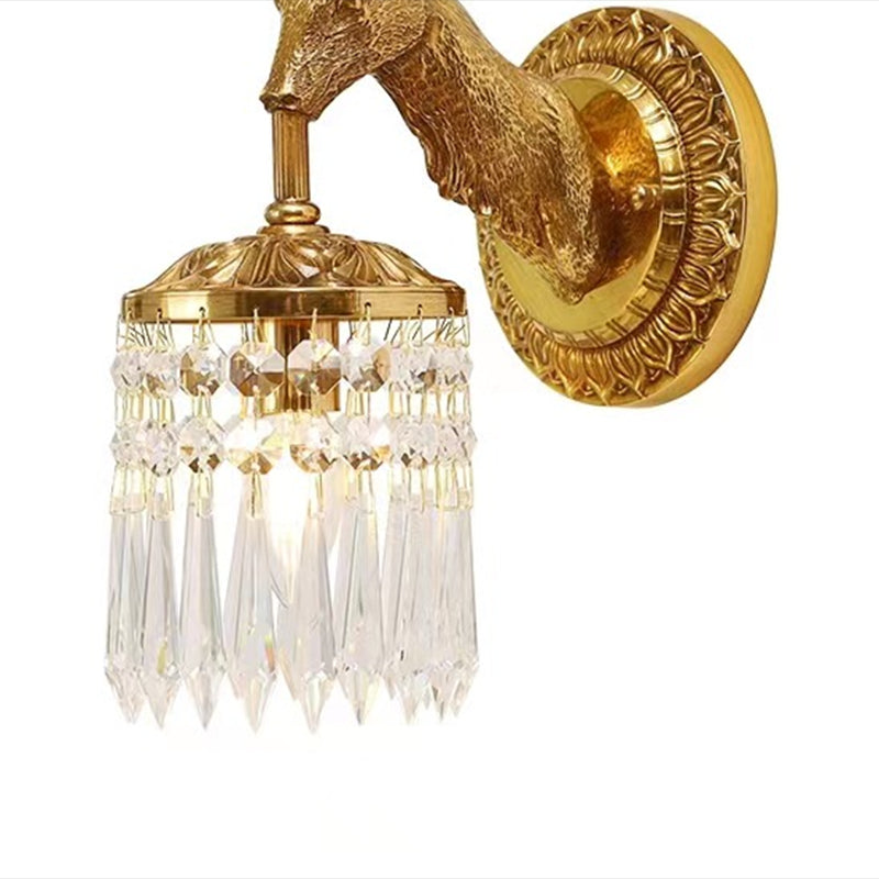 Unique Shape Crystal Wall Sconces Modern 1-Light Wall Mount Light Fixture in Gold