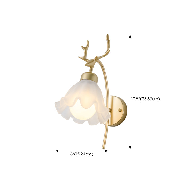 Gold Modern Metal Wall Sconce Flower Shape Wall Light with Glass Shade for Bedroom