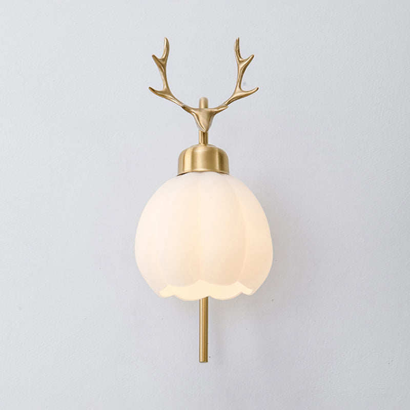 Gold Modern Metal Wall Sconce Bud Shape Wall Light with Glass Shade for Bedroom