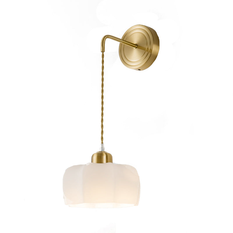 Modern Metal Wall Sconce Geometric Shape Wall Light with Glass Shade in Gold for Bedroom