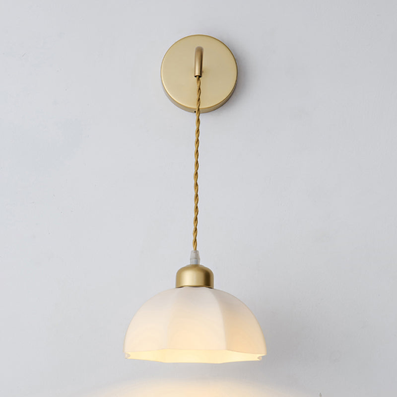 Modern Metal Wall Sconce Geometric Shape Wall Light with Glass Shade in Gold for Bedroom