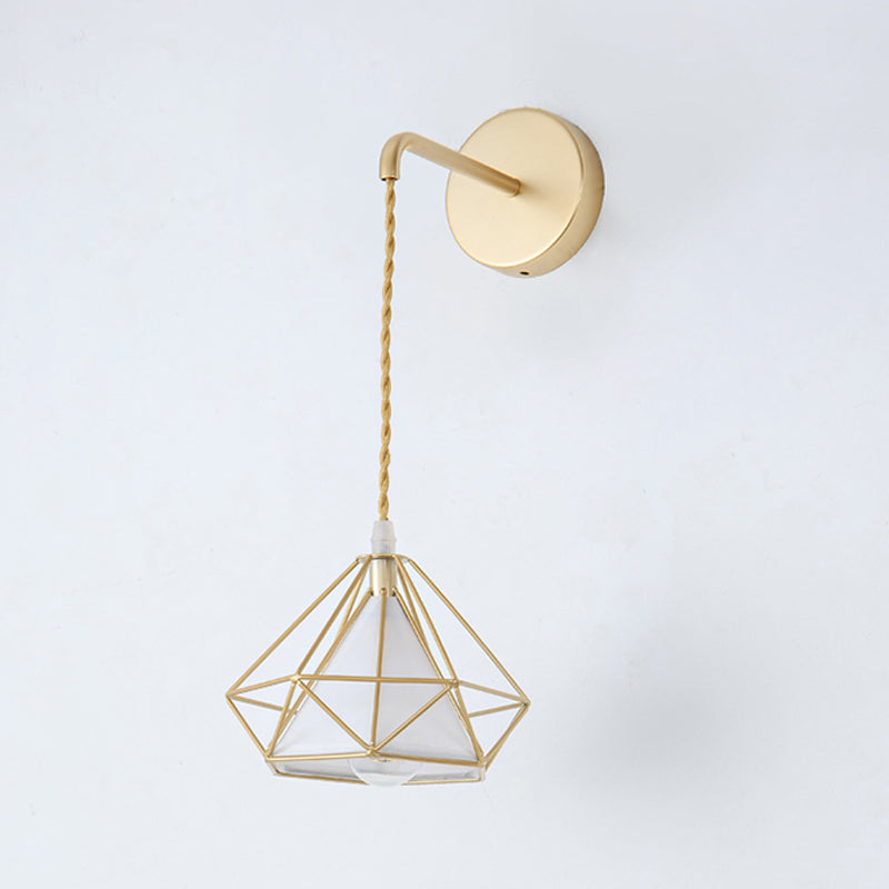 Modern Metal Wall Sconce Diamond Shape Wall Light with Fabric Shade for Bedroom