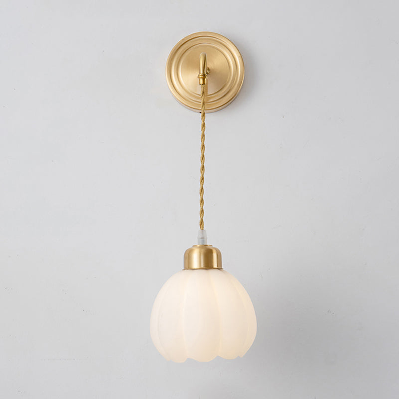 Metal Modern Wall Sconce Bud Shape Wall Light with Glass Shade for Bedroom