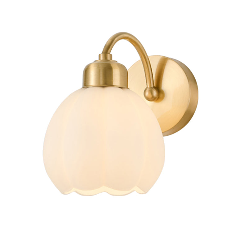 Modern Metal Wall Sconce 1 Light Wall Light with Glass Shade for Bedroom