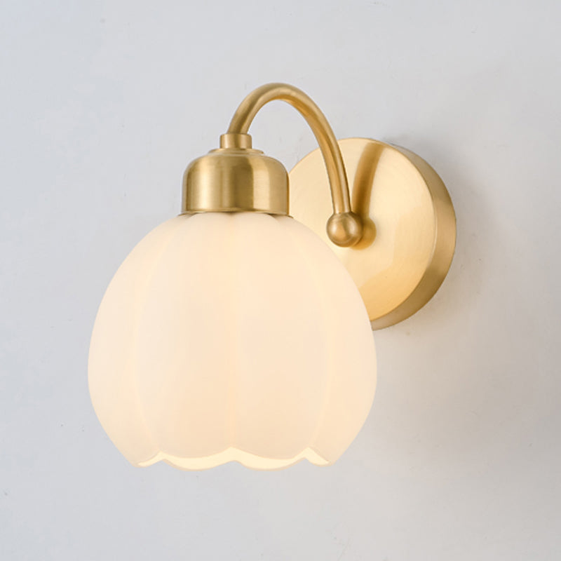 Modern Metal Wall Sconce 1 Light Wall Light with Glass Shade for Bedroom