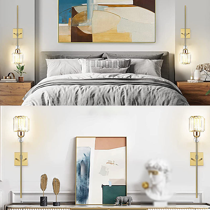 Modernism Single Golden/Chrome Vanity Light Shaded Crystal Bath Bar