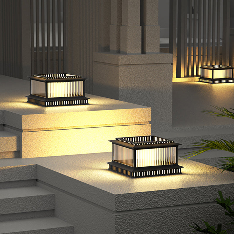 Modern Pillar Lamp Stainless Steel Outdoor Light in Black for Courtyard