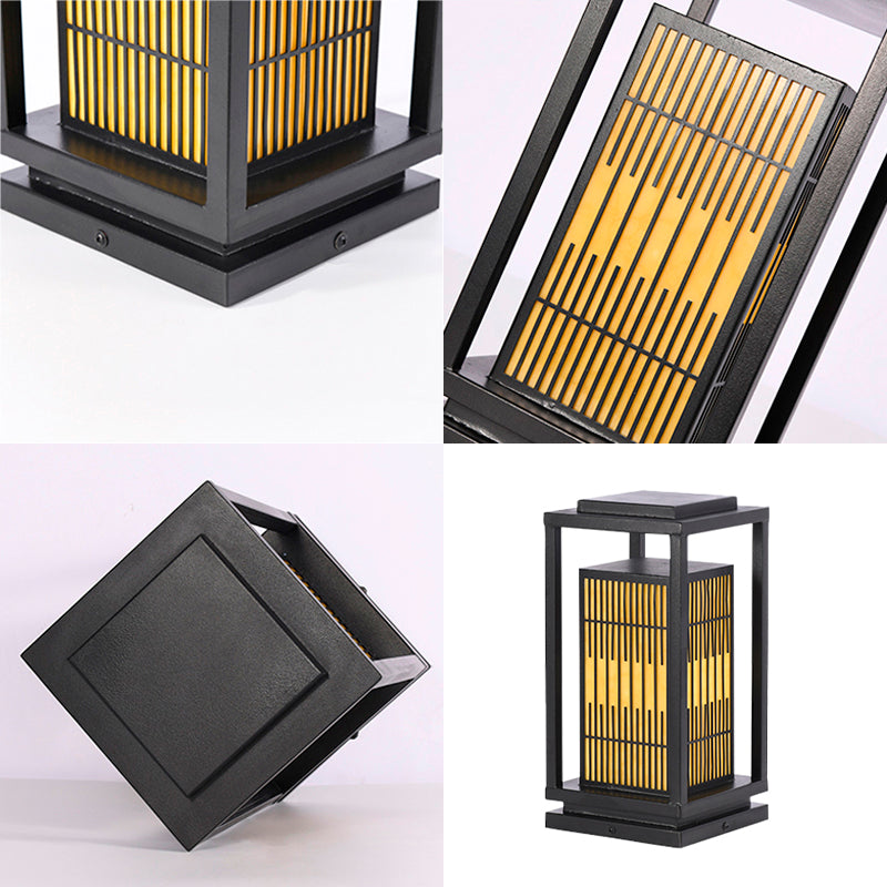 Rectangular Solar Pillar Lamp Black Waterproof Light for Courtyard
