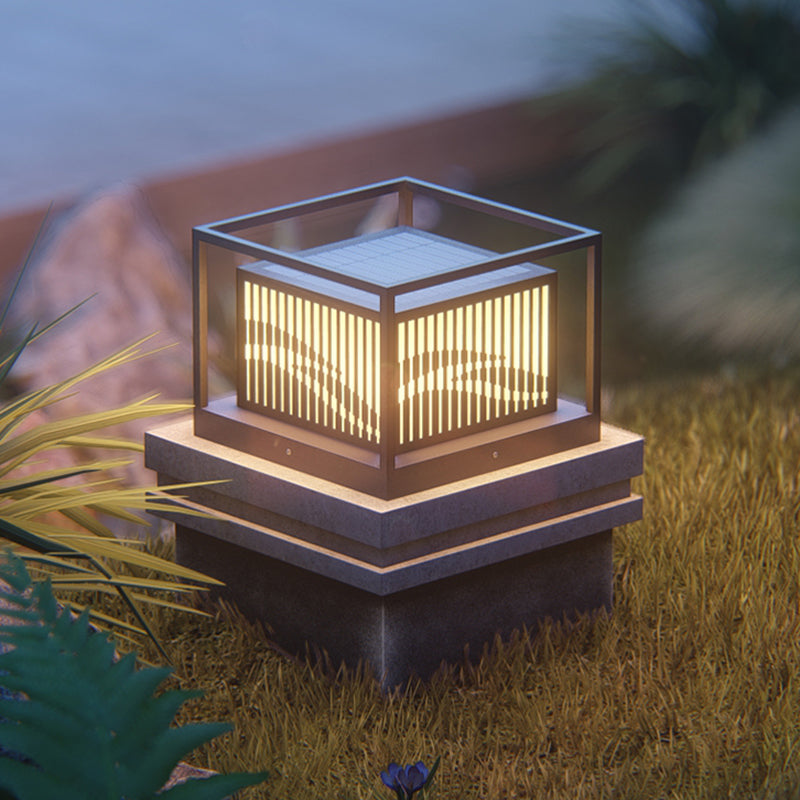 Household Pillar Light Geometric LED Solar Lighting Fixture for Backyard