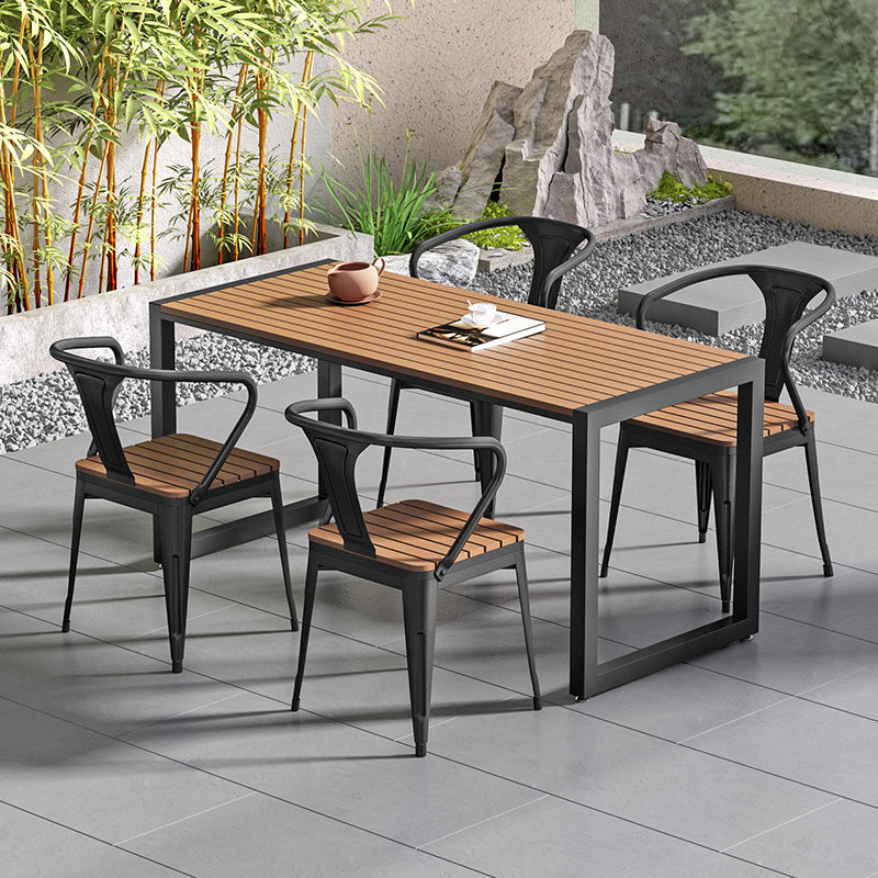 Faux Wood Dining Table Set Contemporary 1/3/5 Pcs Outdoor Dining Set