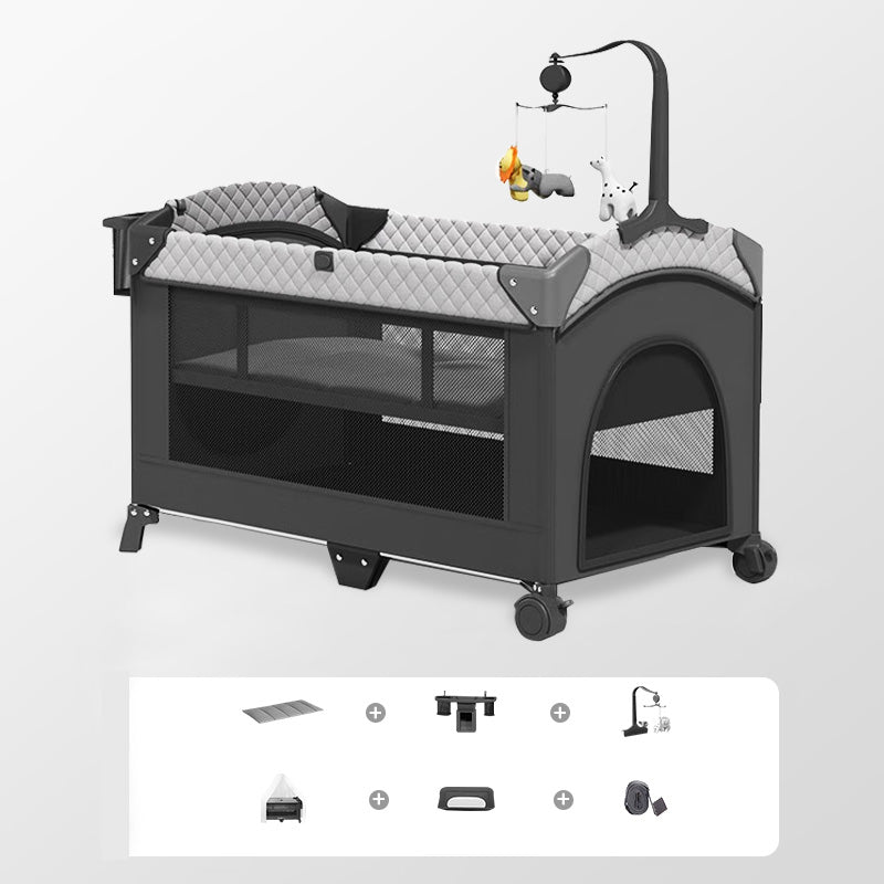 Color Matching Modern Nursery Bed Portable Crib with Casters