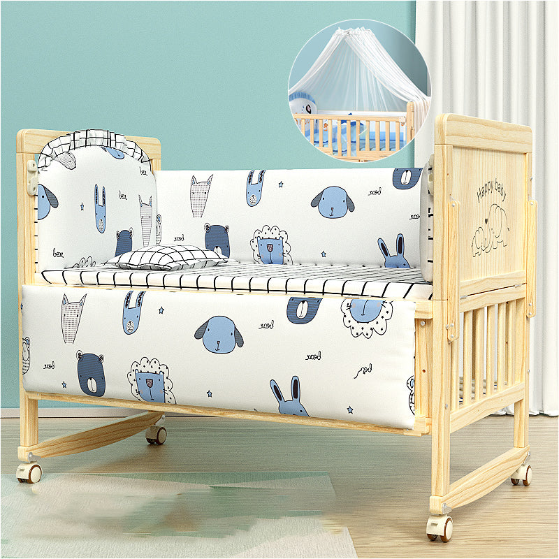 Farmhouse Nursery Bed Wooden Casters Arched Crib with Storage