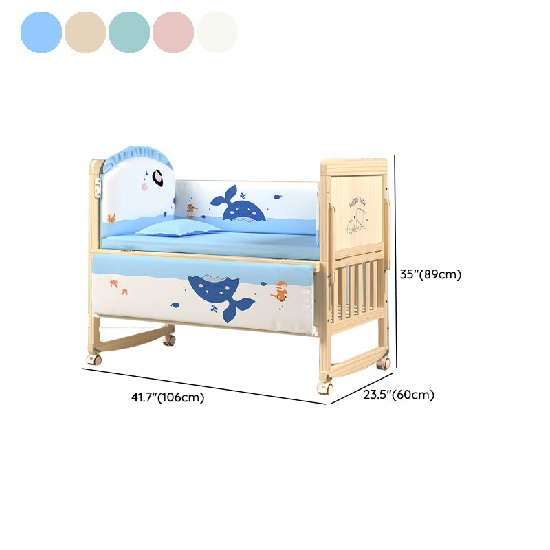 Farmhouse Nursery Bed Wooden Casters Arched Crib with Storage