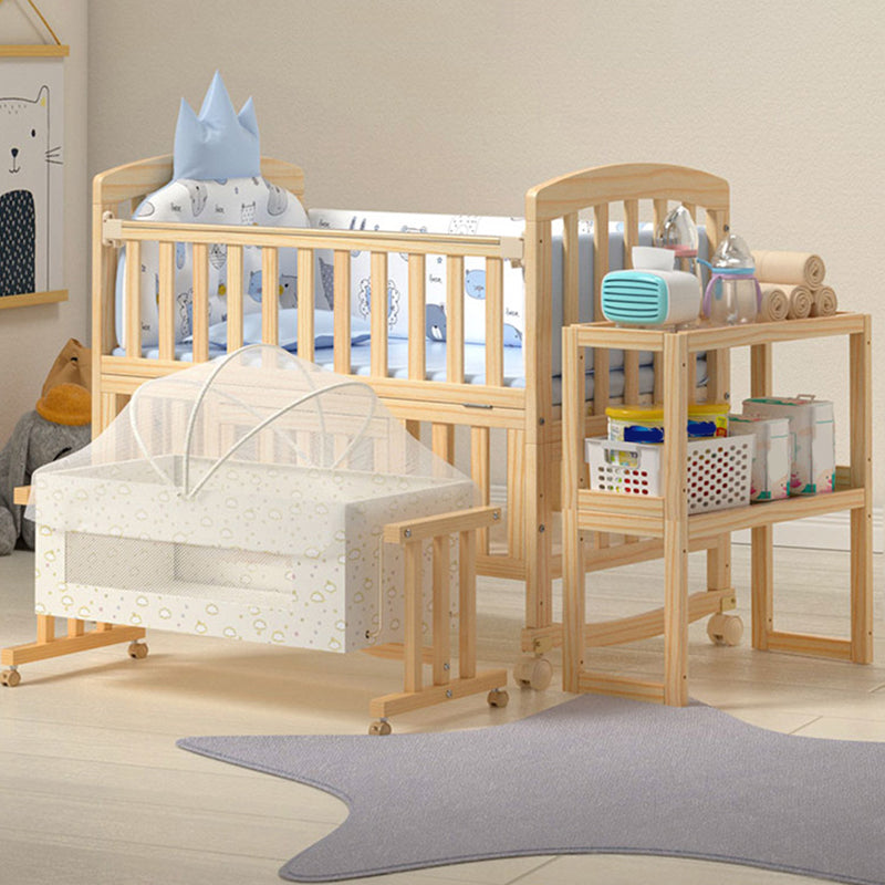 Wooden Solid Color Baby Crib Traditional Animal Print Nursery Bed