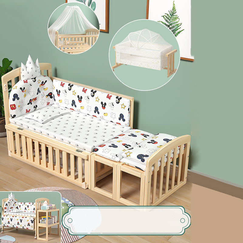 Wooden Solid Color Baby Crib Traditional Animal Print Nursery Bed