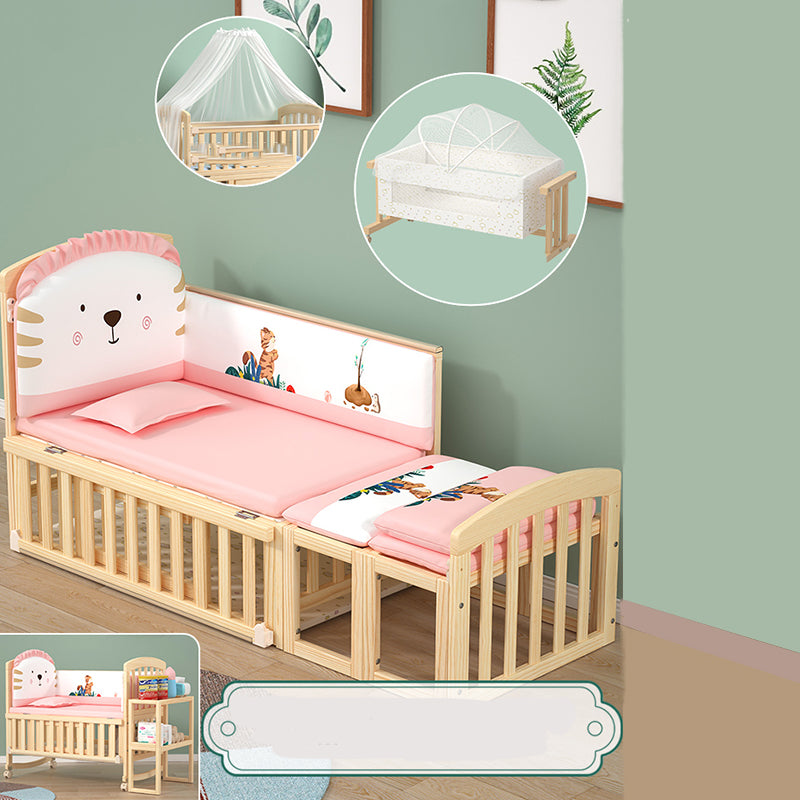 Wooden Solid Color Baby Crib Traditional Animal Print Nursery Bed