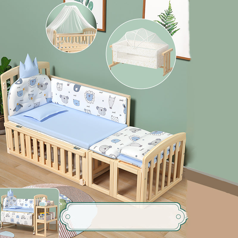 Wooden Solid Color Baby Crib Traditional Animal Print Nursery Bed