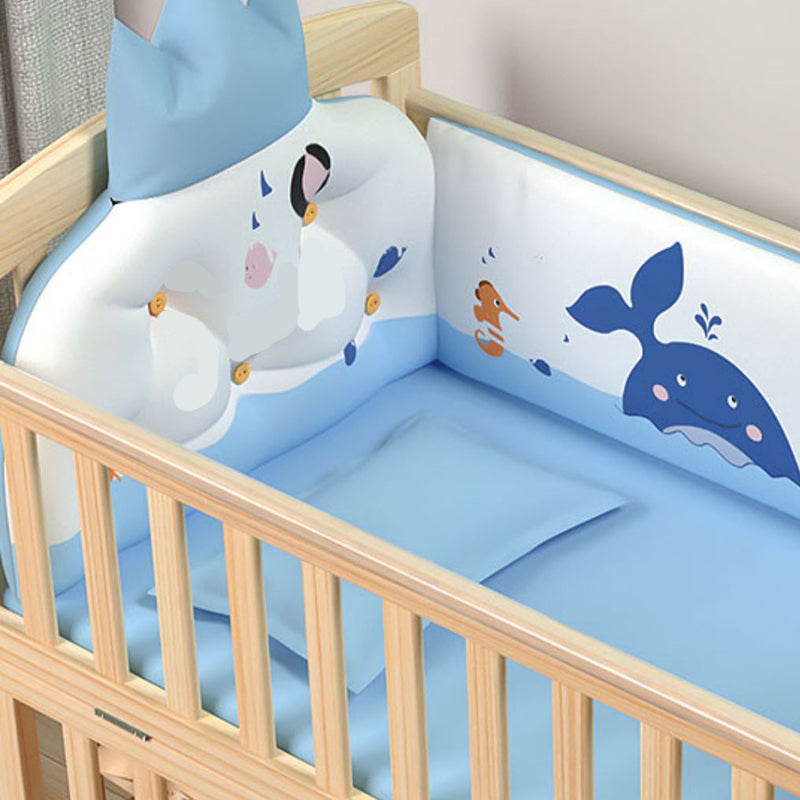 Wooden Solid Color Baby Crib Traditional Animal Print Nursery Bed