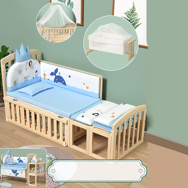 Wooden Solid Color Baby Crib Traditional Animal Print Nursery Bed
