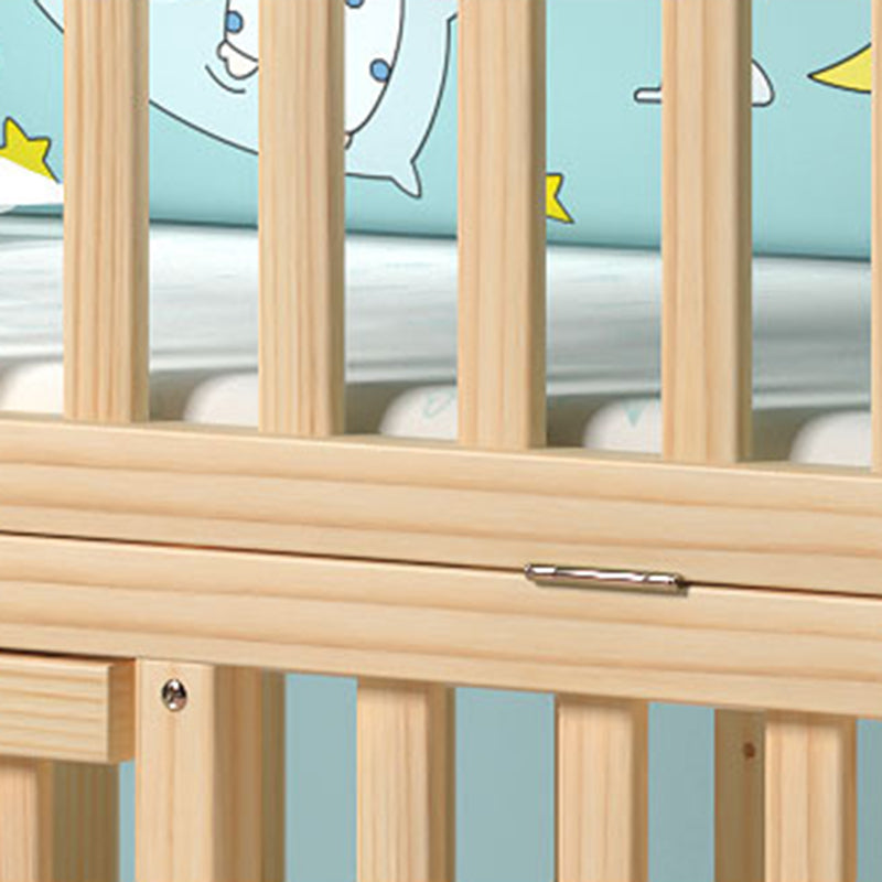 Wooden Solid Color Baby Crib Traditional Animal Print Nursery Bed
