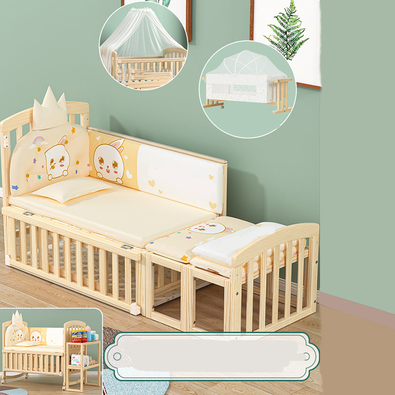 Wooden Solid Color Baby Crib Traditional Animal Print Nursery Bed